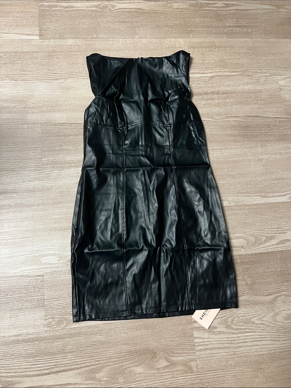 Fashion Nova Black Strapless Faux Leather Dress